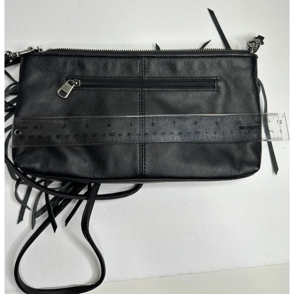 The Sak Filmore Purse Fringe Woven Black Leather Crossbody Clutch - Picture 15 of 16